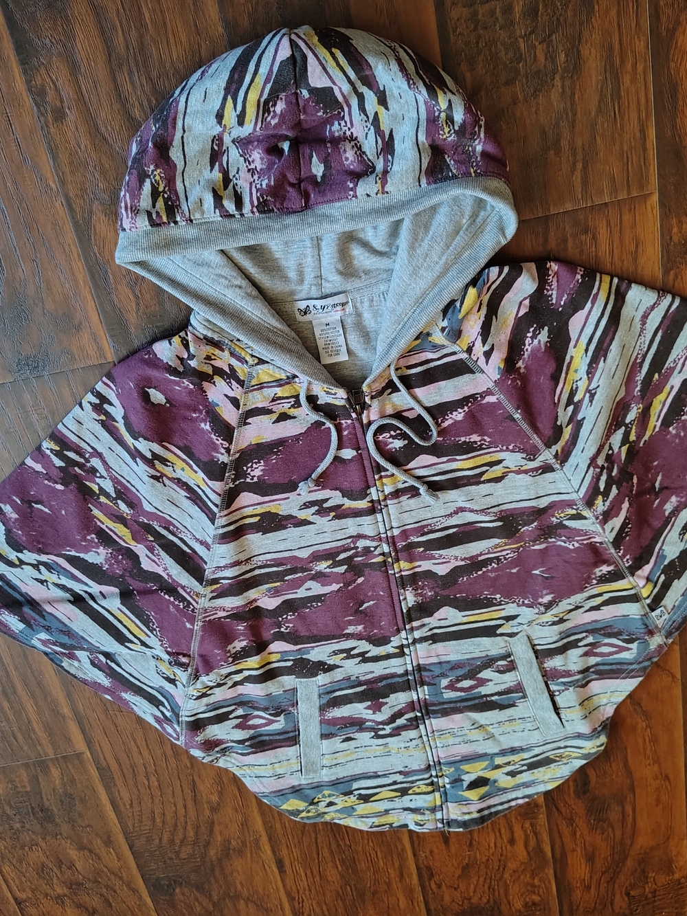 Self Esteem Maroon Patterned Zip Hoodie with Cream and Yellow Accents